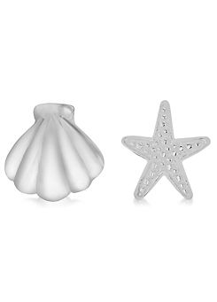 Tuscany Silver Sterling Silver ’Starfish’ & ’Shell’ Asymmetric Stud Earrings