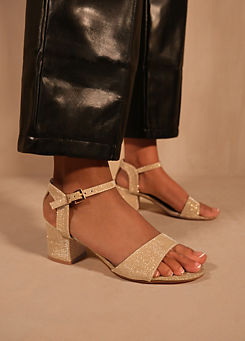 Where’s That From Adrianna Gold Glitter Wide Fit Mid Block Heel Sandals