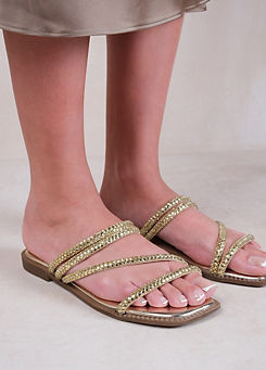 Where’s That From Dream Extra Wide Fit Gold Diamante Strappy Flat Sandals