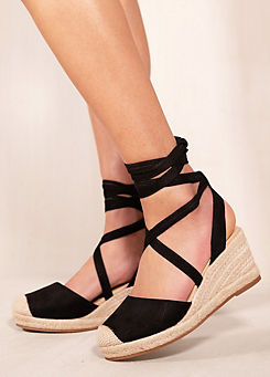 Where’s That From Juniper Black Lace Up Espadrille Sandals