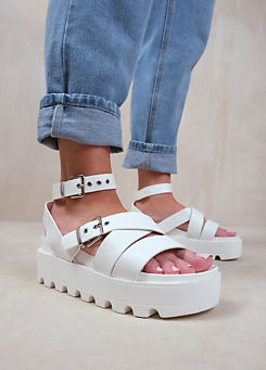 Where’s That From Layla White Buckle Strap Platform Sandals