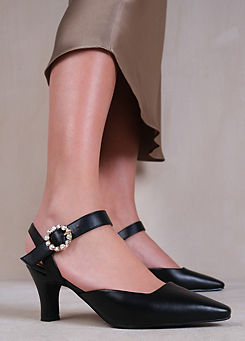 Where’s That From New Form Black Diamante Buckle Detail Court Shoes