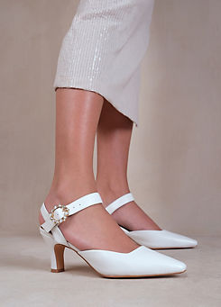 Where’s That From New Form White Diamante Buckle Detail Court Shoes
