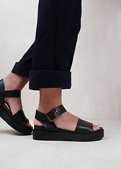 Where’s That From Phoenix Black Extra Wide Fit Buckle Flat Sandals