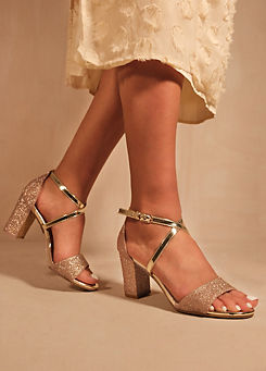 Where’s That From Ruth Gold Glitter Block Heel Sandals