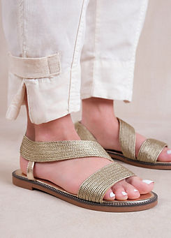 Where’s That From Studio Gold Threaded Strap Flat Sandals