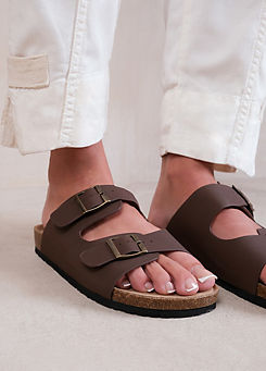 Where’s That From Willow Brown Nubuck Two Strap Buckle Flat Sandals