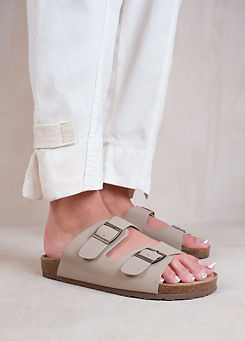 Where’s That From Willow Camel Nubuck Two Strap Buckle Flat Sandals