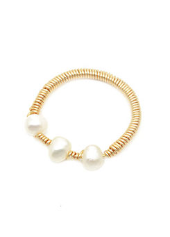 White Leaf Freshwater Pearl Gold Plated Trio Ring