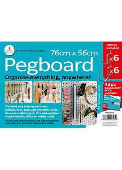 White Peg Board 76 x 56cm with 12 Hooks