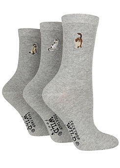 Wild Feet Pack of 3 Embroidery Cats Socks