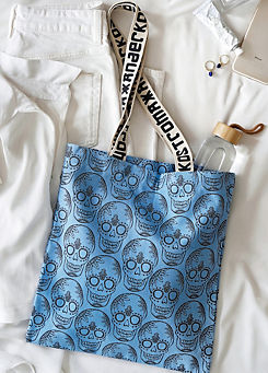 Xander Kostroma 100% Cotton Canvas Cashmere Blue Skull Print Tote Bag