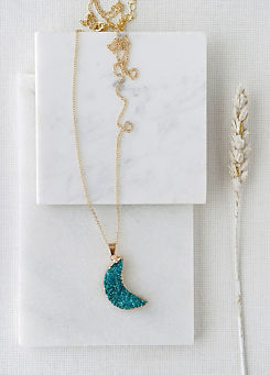 Xander Kostroma Gold Tone Raw Turquoise Crystal Half Moon Necklace