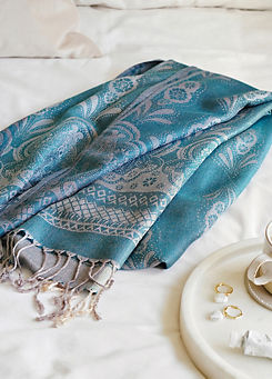 Xander Kostroma Turquoise Vintage Lace and Paisley Pashmina with Tassels