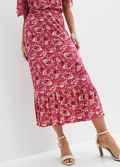 bonprix Floral Print Jersey Midi Skirt