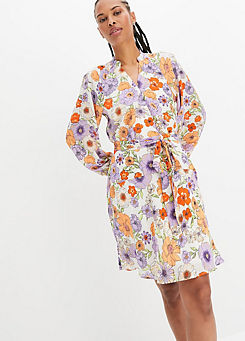 bonprix Floral Print Wrap Long Sleeve Dress