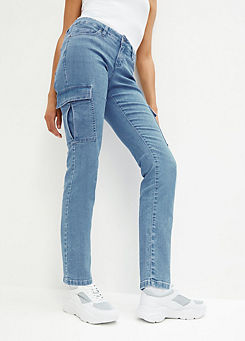 bonprix Straight Cut Denim Cargo Jeans