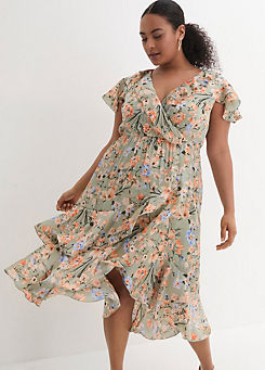 bonprix V-Neck Short Sleeve Floral Print Dress