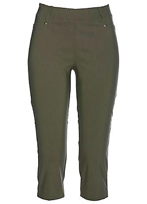 Buy Evans Cotton Cinch Capri Green Trousers from the Next UK