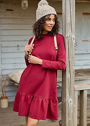 Together Berry Velour Tiered Midi Dress