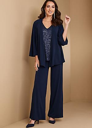 Plus size mother of the bride and groom floaty trouser suits