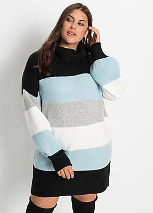 Top Fashion18 Ladies Plus Size Guilty Slogan Printed Stripe Long Sleeve Sweatshirt Oversized Jumper Top Dress Sweater Dress UK Size 16-28 