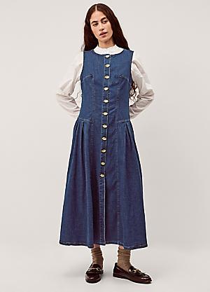 monsoon denim dress Ruffle Collar Denim Dress Blue