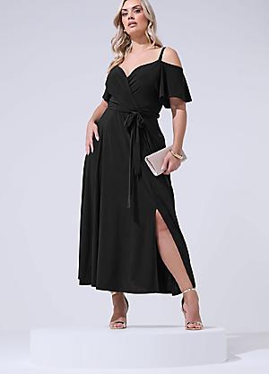 green emerald velvet dress Tomyris Plus Size Evening Dress in Black main image 1