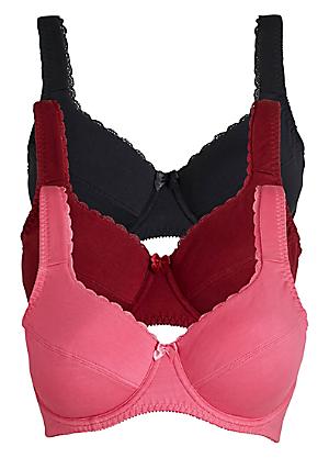 Pack of 3 Non-Wired Cotton Bras by bonprix