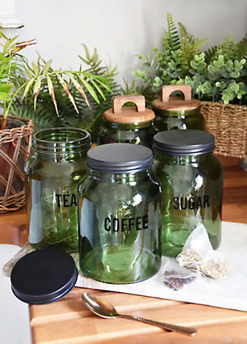 Set of 3 Tea Coffee Sugar Kitchen Storage Canisters Jars Pot