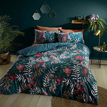 Catherine Lansfield Tropical Floral Birds Duvet Cover Set