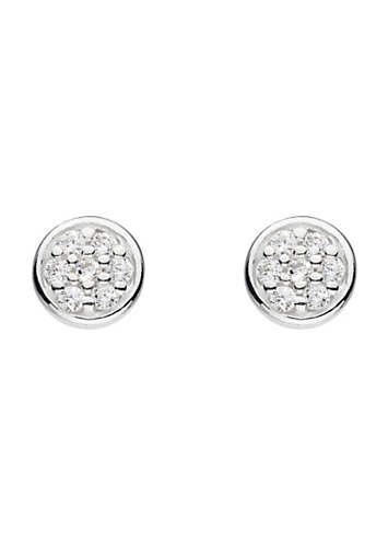 Pendientes De Plata De Ley 925 Con Círculo Abierto Y Circonita - Dew Sterling Silver 3882CZ - Tachuela Con Cierre De Mariposa