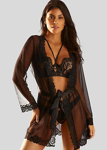 LASCANA Lace Trim Satin Negligee