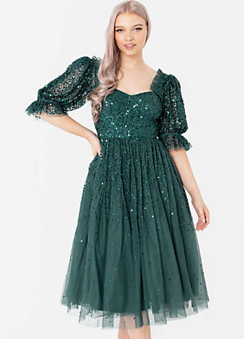 Maya embellished tulle sleeve maxi tulle dress hotsell in green