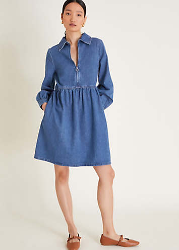 Monsoon Alana Shirt Zip Denim Dress Curvissa