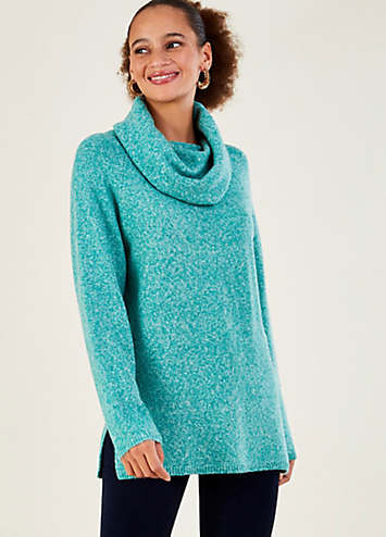 Monsoon Cowl Neck Longline Jumper with Recycled Polyester | Curvissa