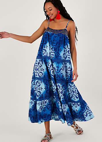 Monsoon Tile Batik Print Cami Midi Dress | Curvissa