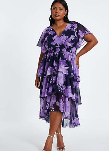 Midi Dress Quiz Dresses Size 16 Quiz Petite Blue Chiffon Floral