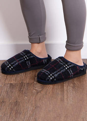 Totes Kids Borg Navy Tartan Bootie Slippers Curvissa