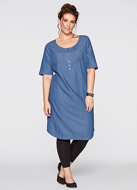 bonprix Piped Chambray Denim Dress Curvissa