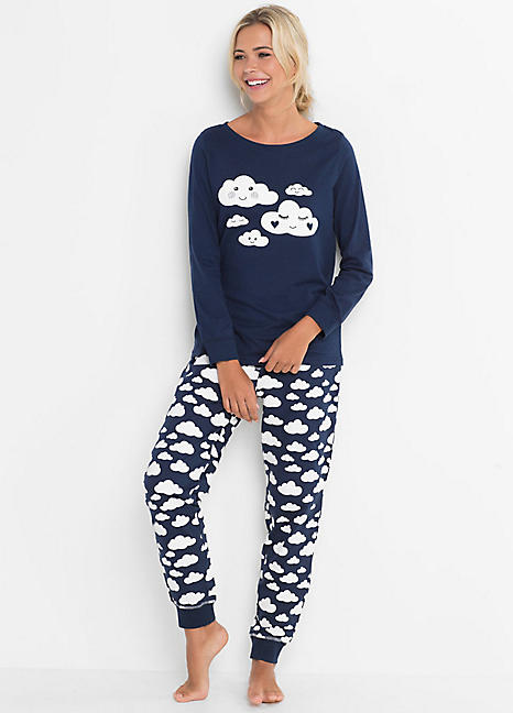 Cloud Print Long Sleeve Pyjamas by Bonprix | Curvissa