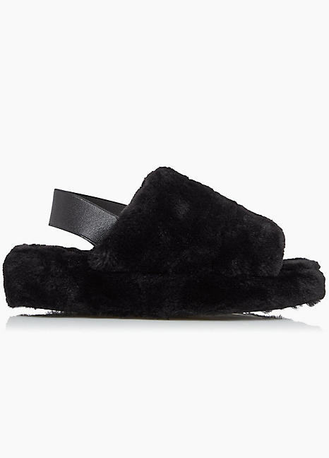 Dune London Wynnie Fluffy Mule Slingback Platform Slippers