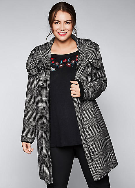 Hooded Checked Coat by Sheego | Curvissa