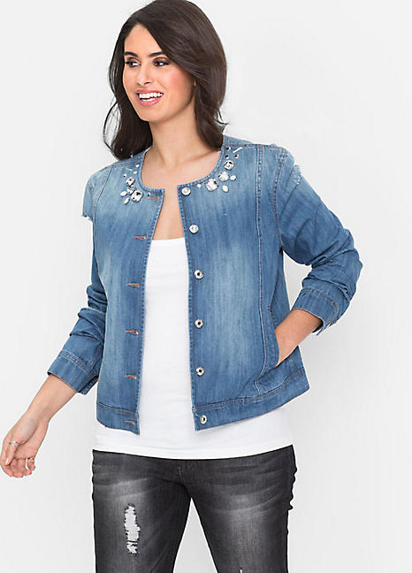 Jewel Collar Denim Jacket by bonprix 