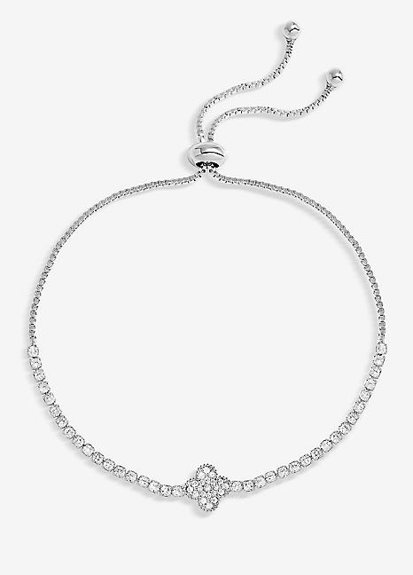 Jon Richard Silver Plated Clover Crystal Toggle Bracelet Curvissa