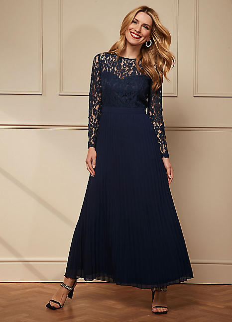 Lace pleated hotsell maxi dress