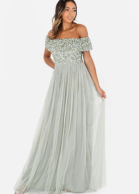 Maya bardot sequin detail maxi clearance dress with bow back detail