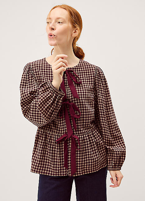 Monsoon Agatha Check Tie Front Blouse | Curvissa
