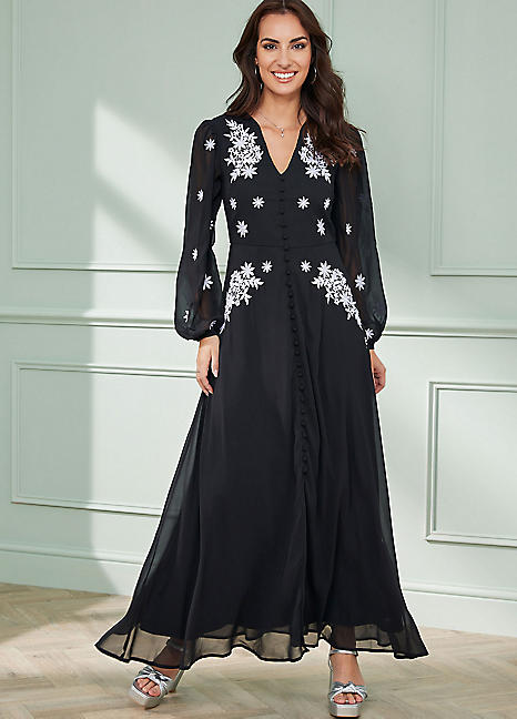 Together Black Embroidered Maxi Dress
