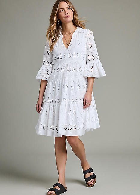 パーティードレス Alyss Broderie Anglaise Dress Together White Broderie Anglaise Tunic Dress | Curvissa